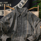Striped Point Collar Cargo Loose Shirt