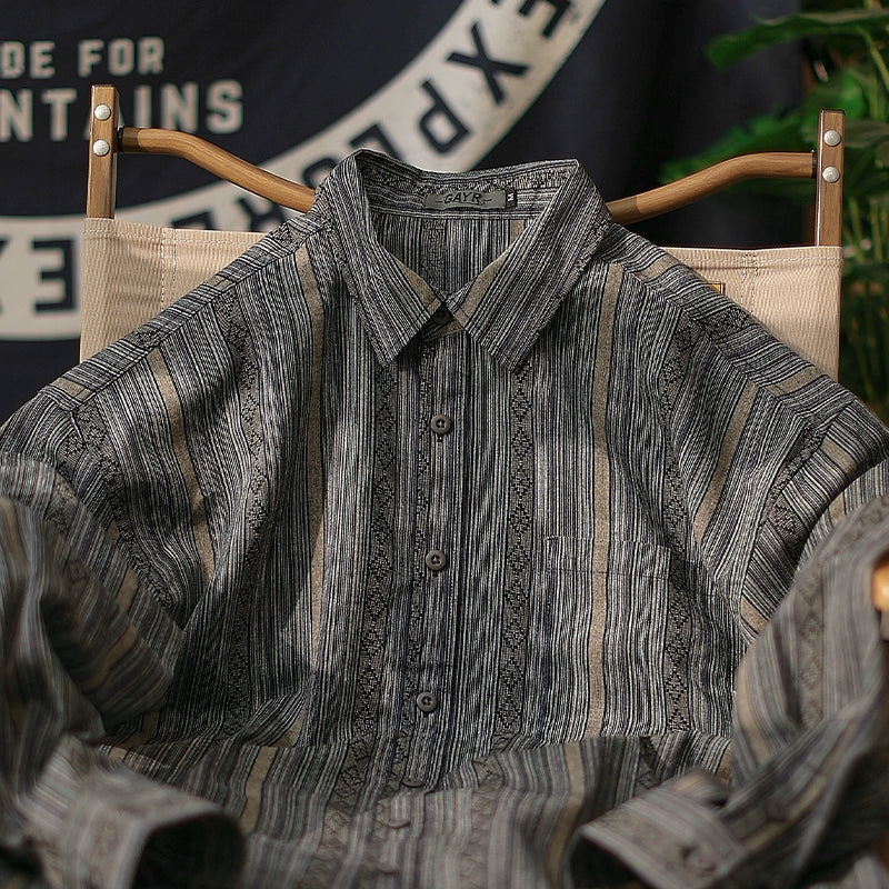 Striped Point Collar Cargo Loose Shirt