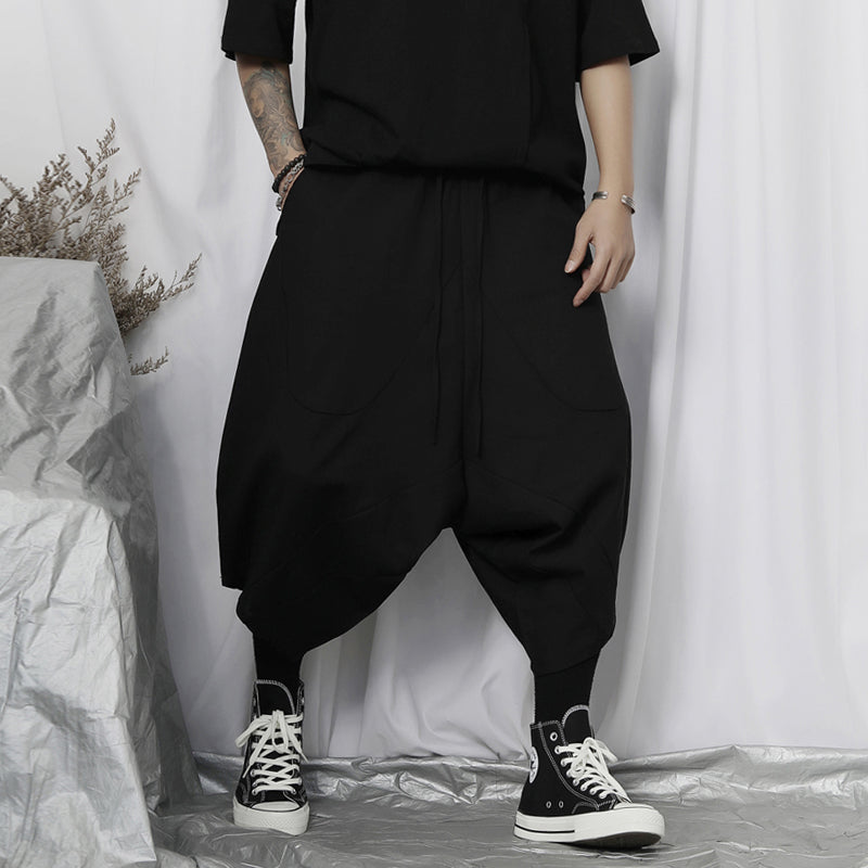 Dark Loose Wide Leg Cropped Pants