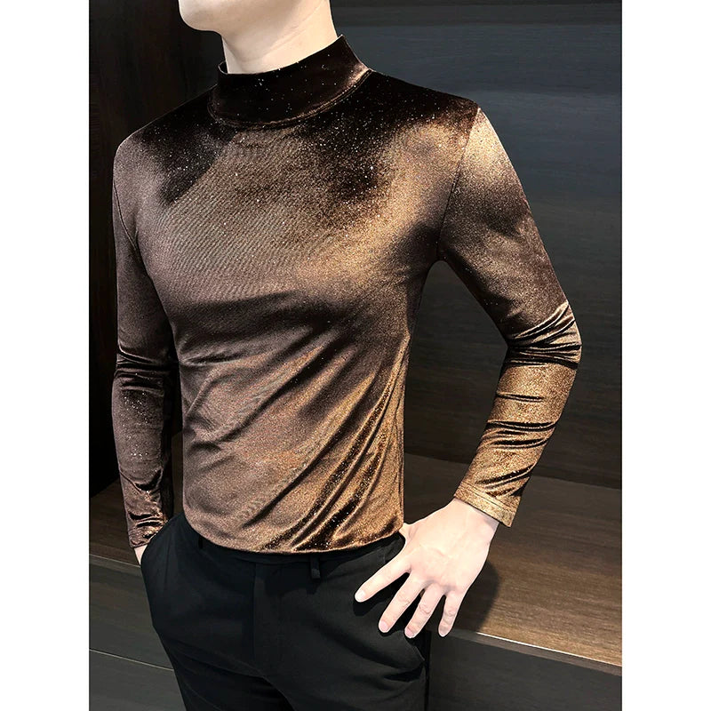 Gold Velvet Half Turtleneck Bottoming Shirt