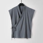 Two Piece Vest Sleeveless Cotton And Linen Suit