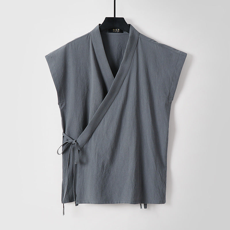Two Piece Vest Sleeveless Cotton And Linen Suit