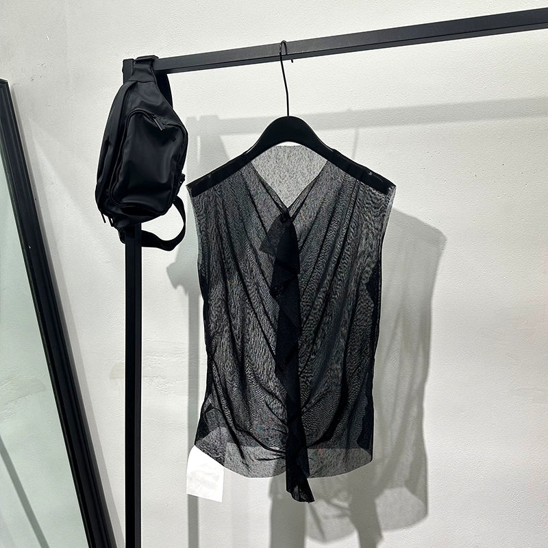 Mesh Hollow V-neck Sleeveless Vest