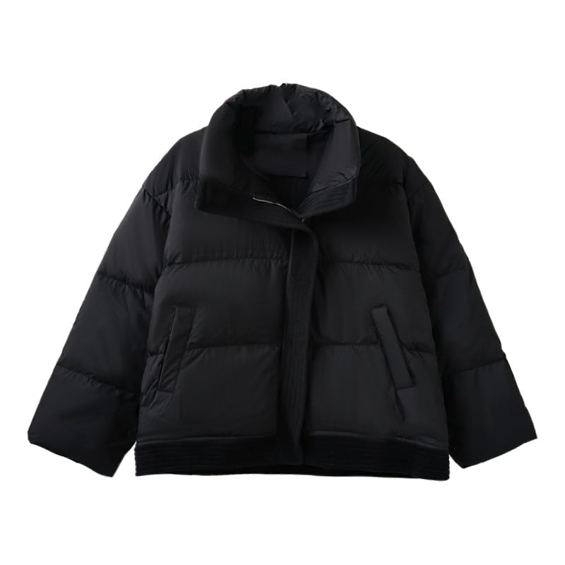 Stand Collar Woolen Patchwork Loose Down Jacket