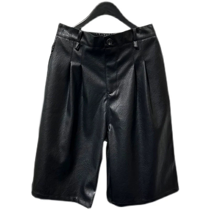 Loose Straight Wide-leg PU Leather Shorts