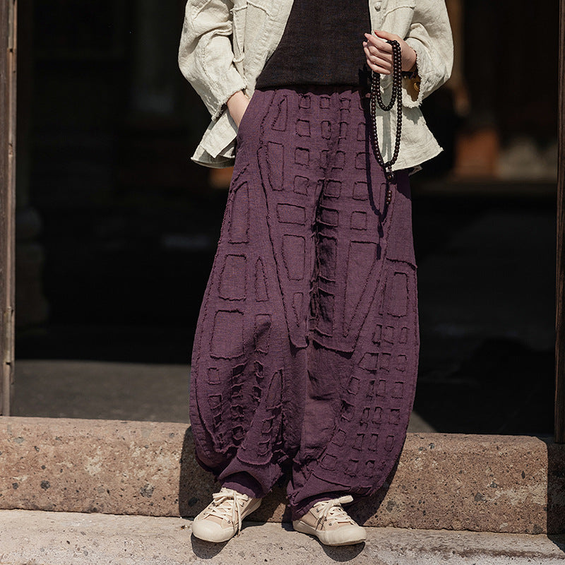 Raw-edge Linen Wide-leg Harem Pants