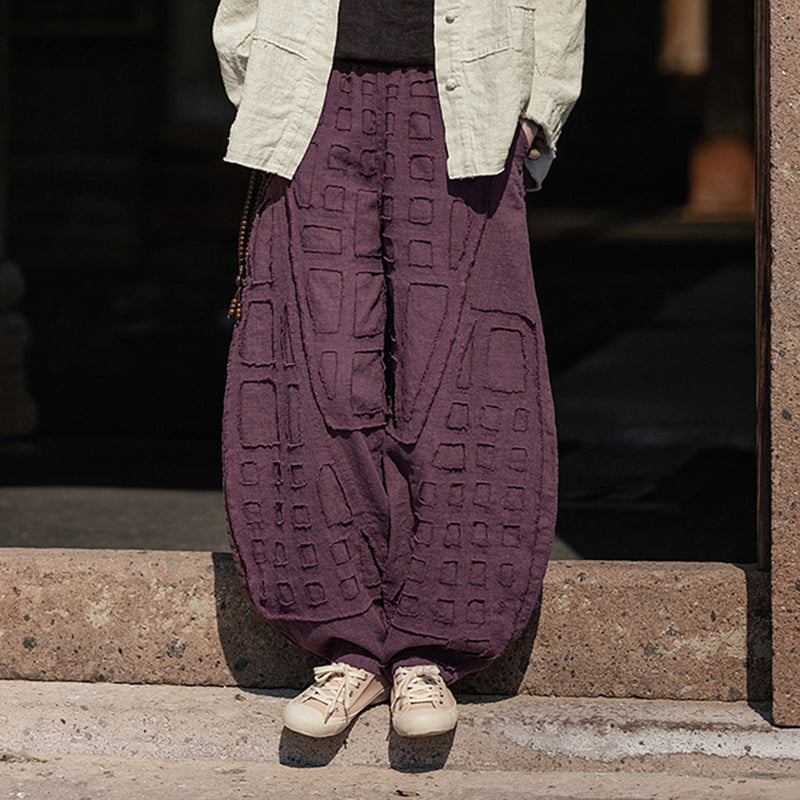 Raw-edge Linen Wide-leg Harem Pants