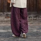 Raw-edge Linen Wide-leg Harem Pants