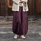 Raw-edge Linen Wide-leg Harem Pants