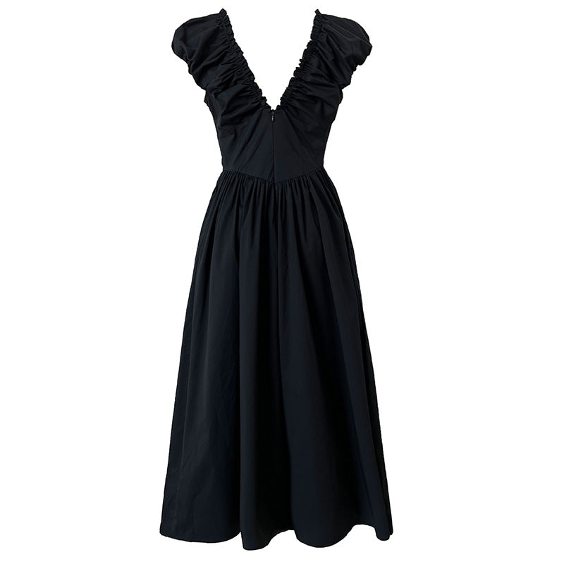French Waist Halter V-neck Pleated Dress