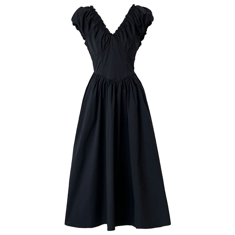 French Waist Halter V-neck Pleated Dress