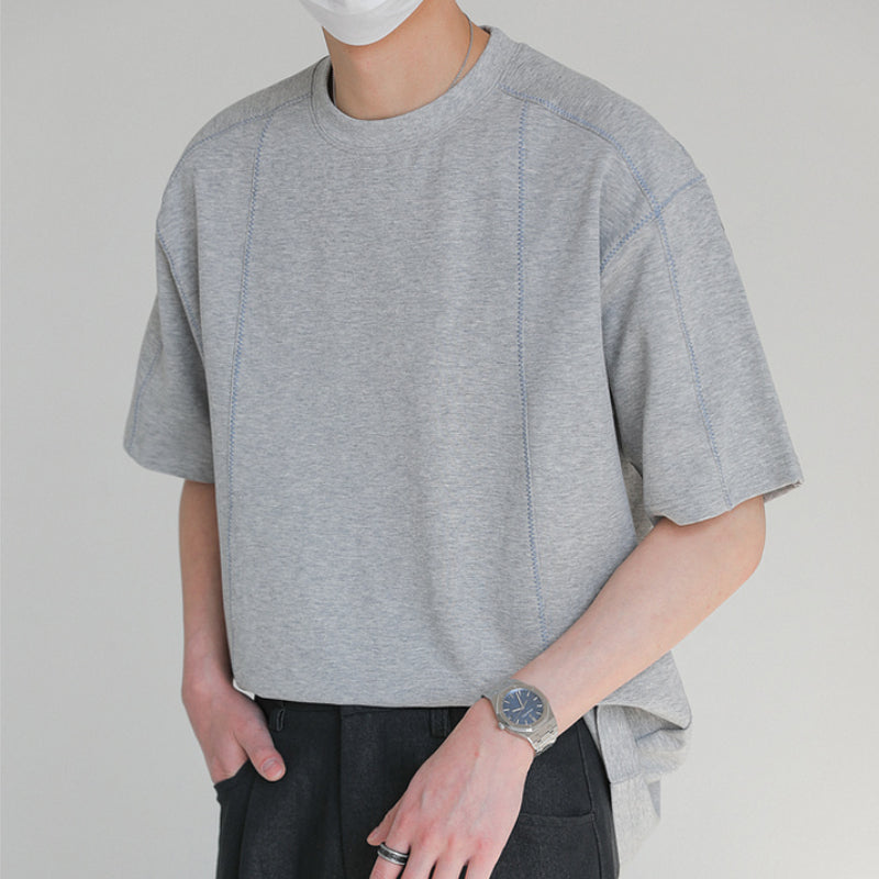 Topstitched Crew Neck Loose T-shirt