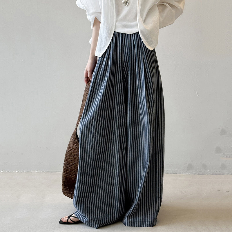 Striped Straight High Waist Loose Wide Leg Pants
