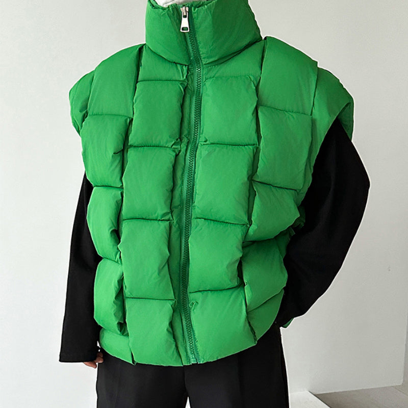 Stand Collar Down Cotton Square Vest