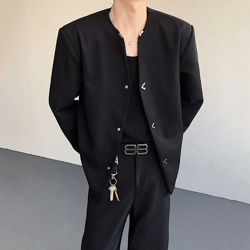 Metal Button V-neck Short Suit Jacket