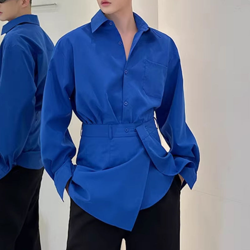 Two-piece Waist-revealing Blue Shirt