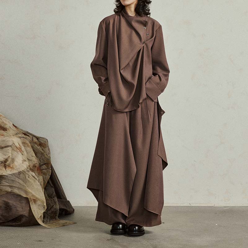 Loose Buttoned Irregular Wide-leg Pants