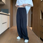 Solid Pleated Ice Silk Thin Loose Trousers