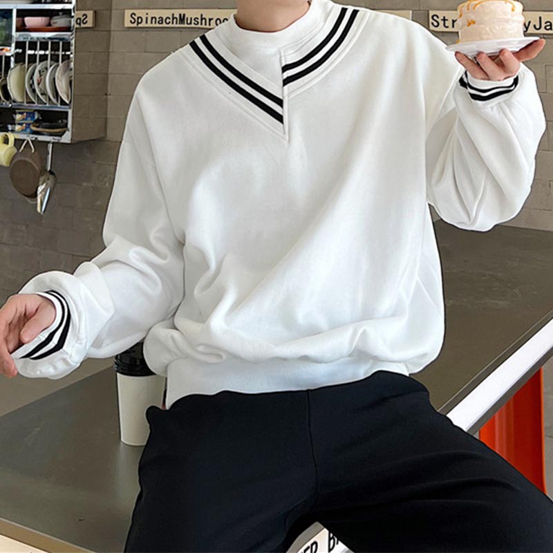 Asymmetric Stripe Round Neck Thin Sweatshirt