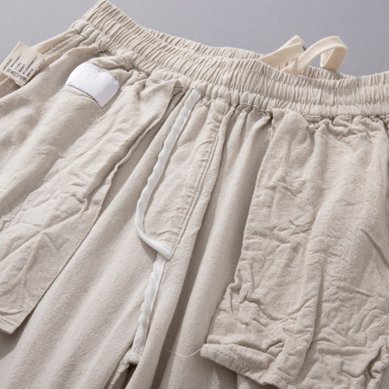 Linen Wide-leg Thin Elastic Waist Trousers