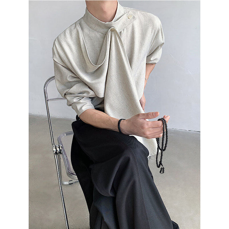 Vintage Ribbon Scarf French Collar Shirt