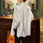 French V-neck Ribbon Loose Draped Shirt