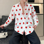 Polka Dot Print Draped Peak Collar Shirt