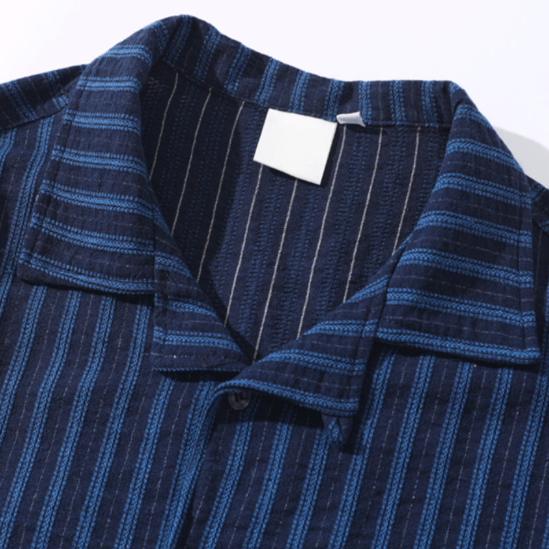 Japanese Retro Striped Loose Casual Work Shirt