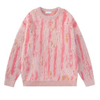 Contrast Color Vertical Stripe Crew Neck Sweater