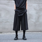 Drawstring Elastic Waist Pleated Solid Culottes