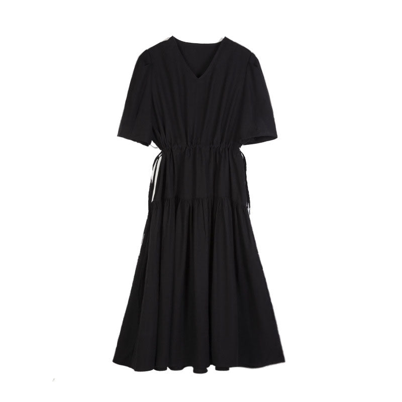 Pullover V-Neck Drawstring Short Sleeve Dress