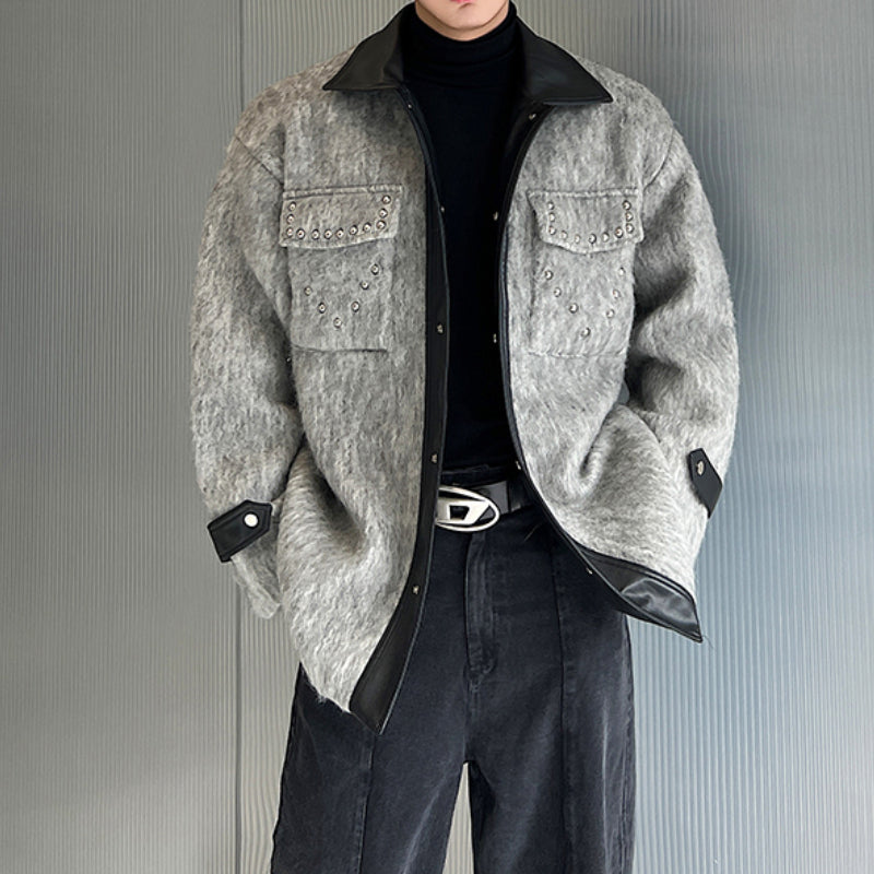 Studded Vintage Contrast Patchwork Woolen Jacket