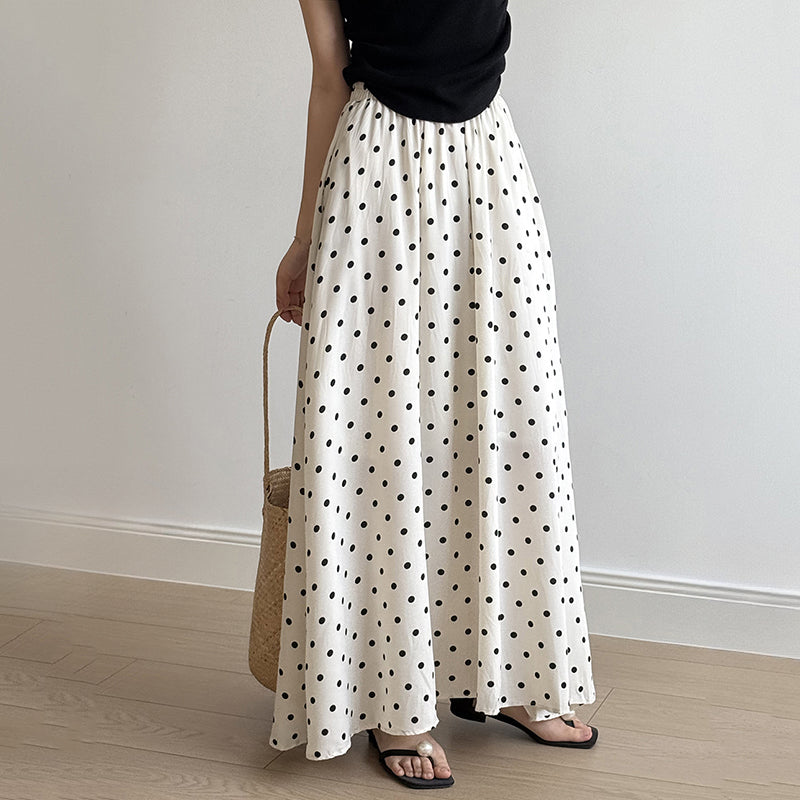 Polka Dot Elastic High Waist A-line Skirt
