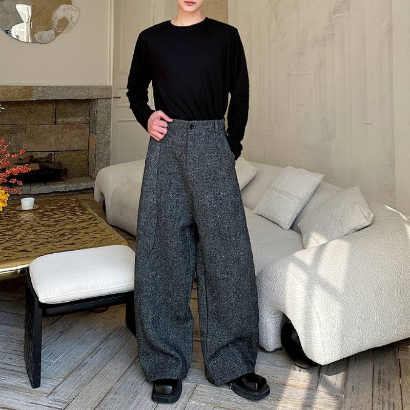 Woolen High Waist Loose Wide Leg Pants