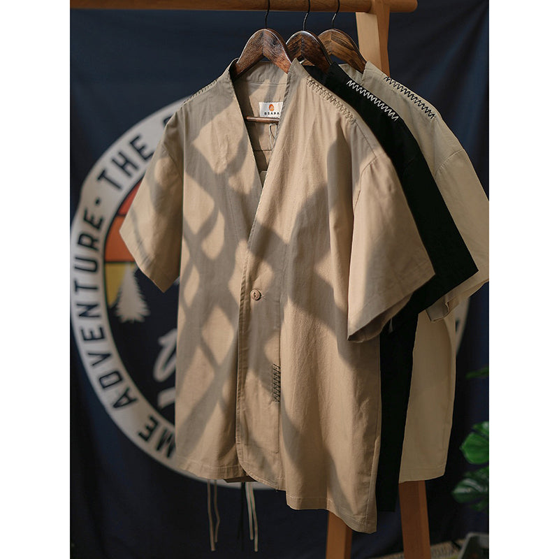 Hand-stitched Summer Vintage Short-sleeved Shirt