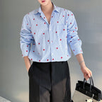 Blue Striped Heart Print Drape Shirt