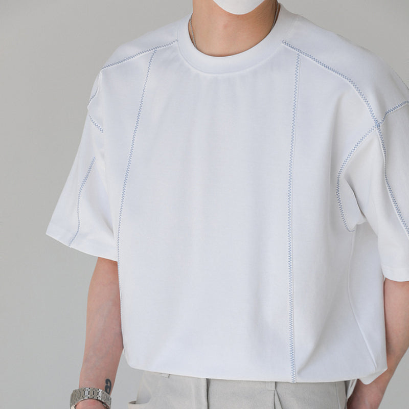 Topstitched Crew Neck Loose T-shirt