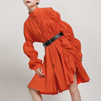 Ruched Balloon Sleeve Shirt Dress