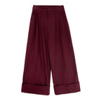 Cuffed Wide-leg Cotton High-rise Straight-leg Trousers
