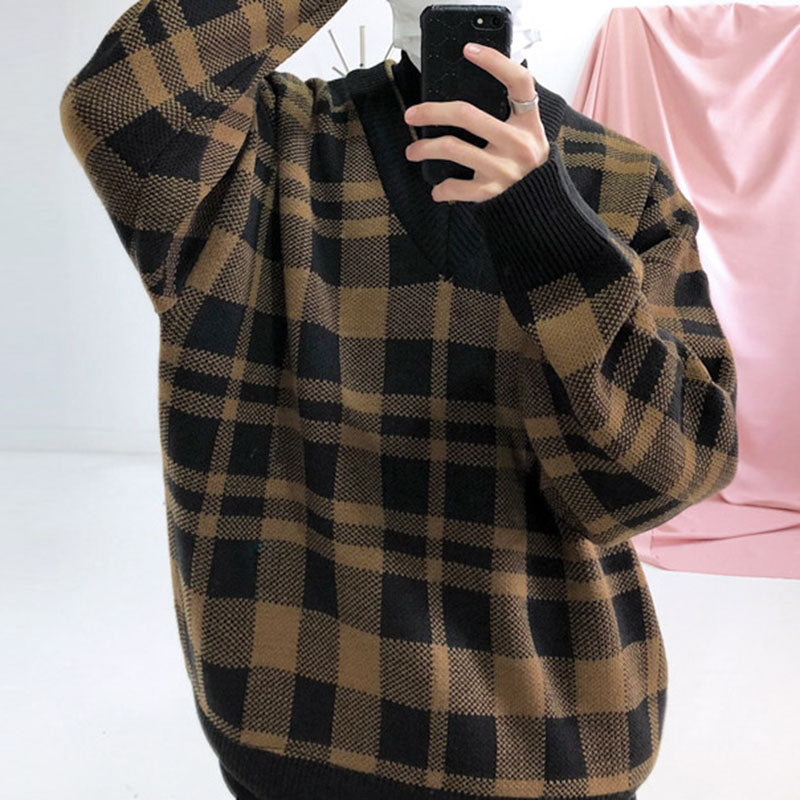 Retro Loose V-neck Pullover Sweater