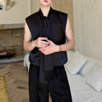 Sleeveless Satin Waistcoat Shirt