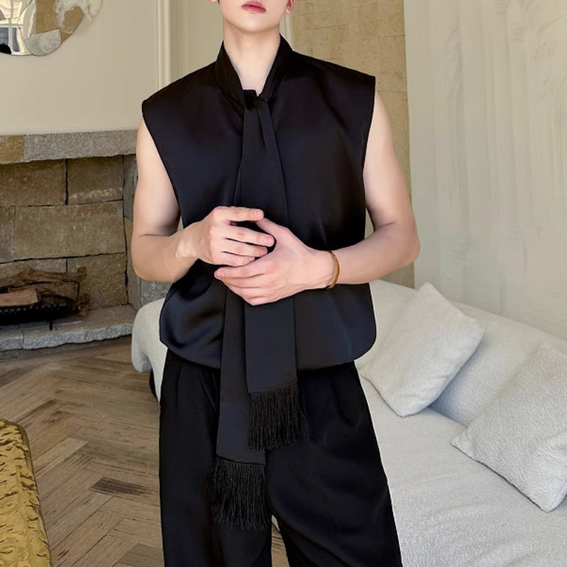 Sleeveless Satin Waistcoat Shirt