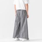 Vintage Striped Linen Thin Loose Wide Leg Culottes