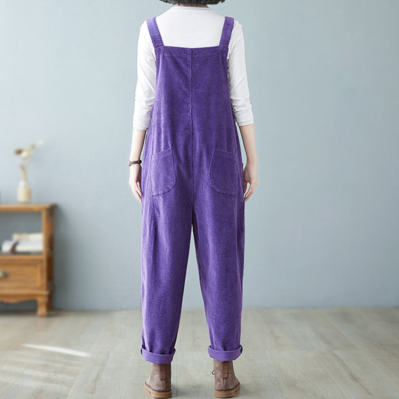 Solid Color Corduroy Harem Overalls