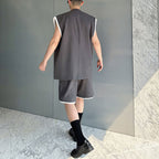 Contrast Color Stitching Sleeveless Vest Straight Shorts Two-piece Set
