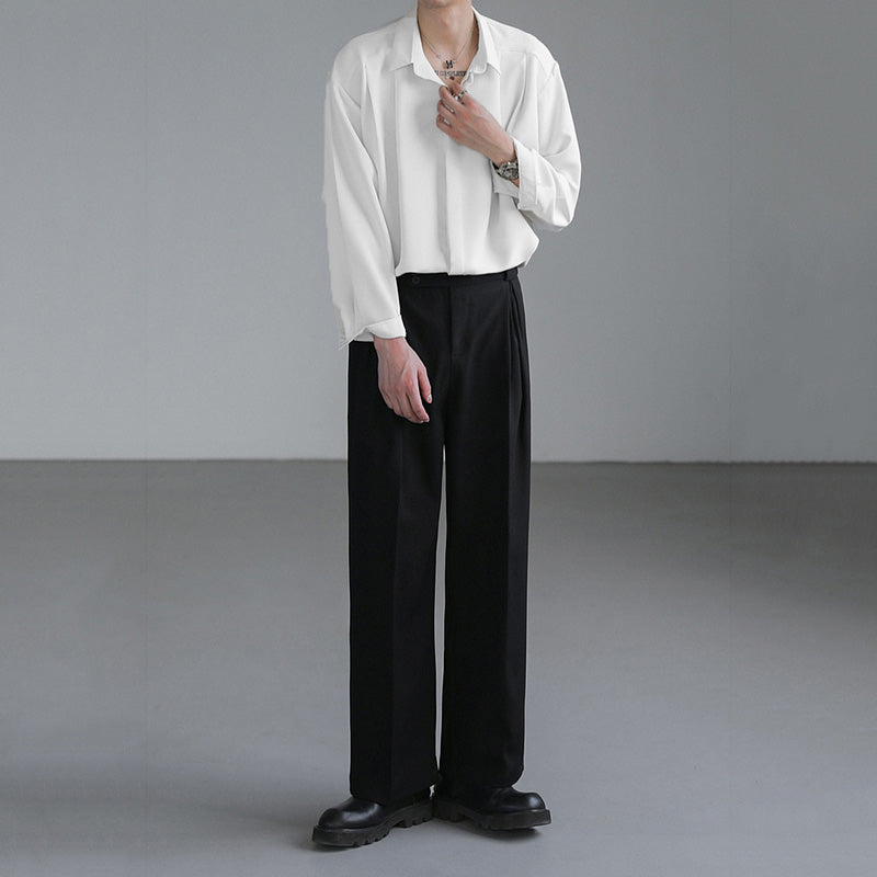 Loose Peak Collar Solid Color Long-sleeved Casual Shirt