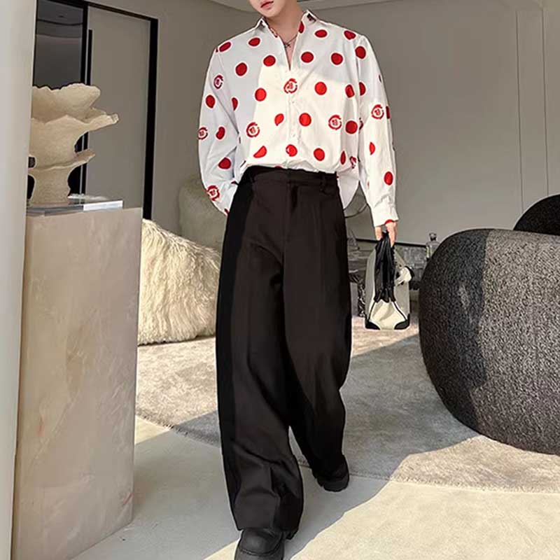 Polka Dot Print Draped Peak Collar Shirt