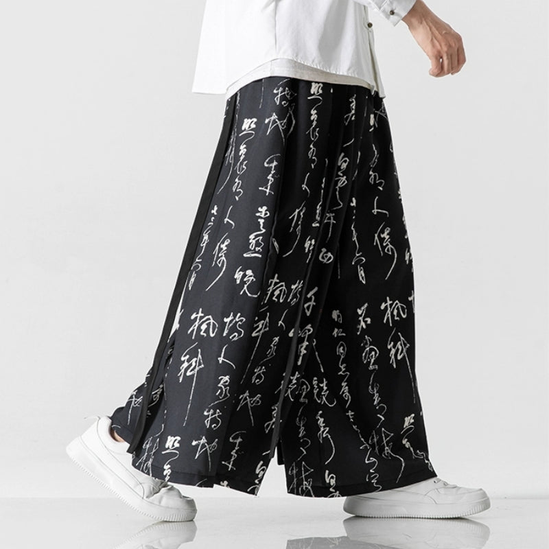 Calligraphy Print Culottes Hakama Pants