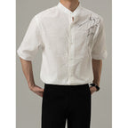 Loose Stand Collar Embroidered Shirt
