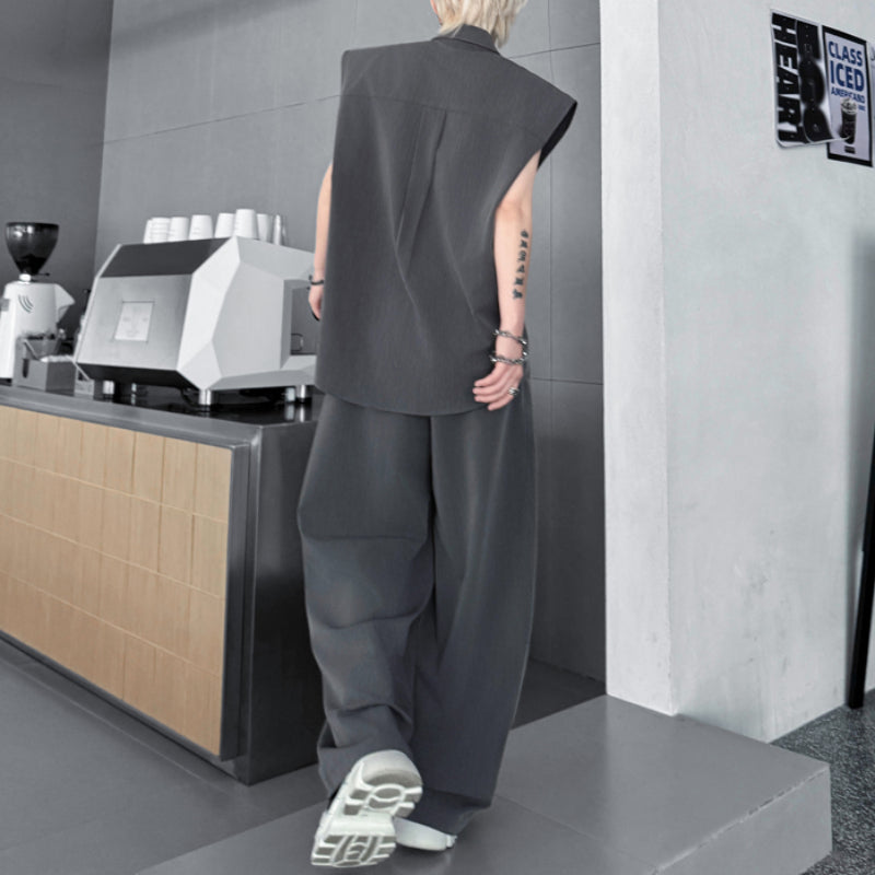 Colorblock Sleeveless Vest Wide Leg Trousers Two-Piece Set